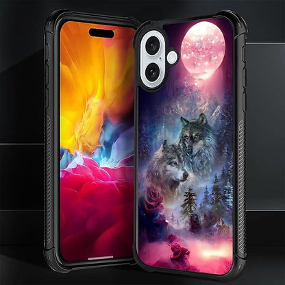 for iPhone 16 Case, Star Two Wolfs Howling Pattern Graphic Design Girl Boy Soft - Image 2