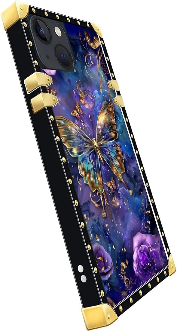 Compatible with iPhone 13 Case, Glistening Golden Butterfly Vibrant Purple Blue - Image 4