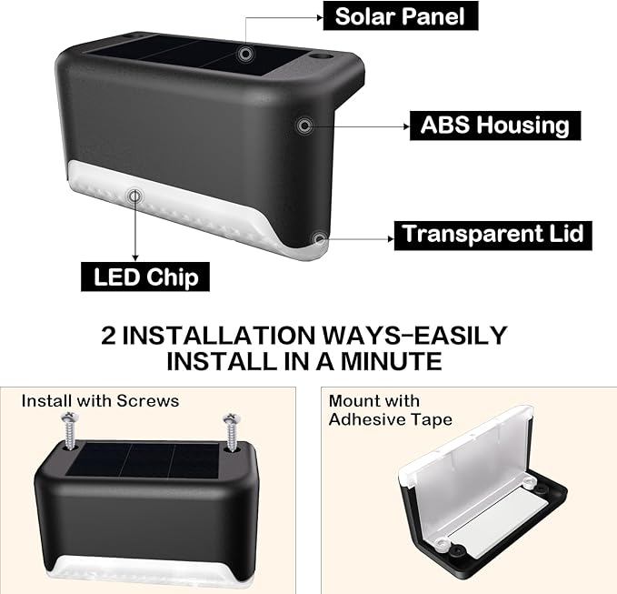 BKBB PPBB Solar Deck Lights Outdoor, Waterproof LED Solar Lights - Image 5