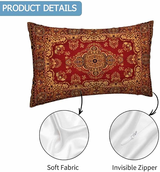Red Oriental Persias Couch Pillow Covers 12 X 20 Boho Set of 2 Pillowcases - Image 3