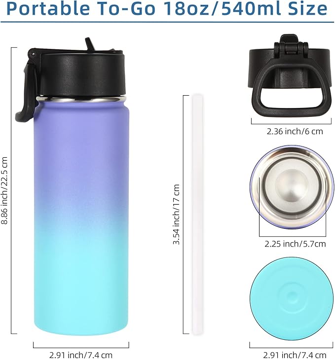 Volhoply 18oz Insulated Water Bottle Bulk 4 Pack, Kids Stainless Steel Water - Image 2