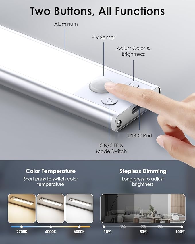 12in Under Cabinet Lighting Wireless, 2500mAh Rechargeable Motion Sensor Lights - Image 3