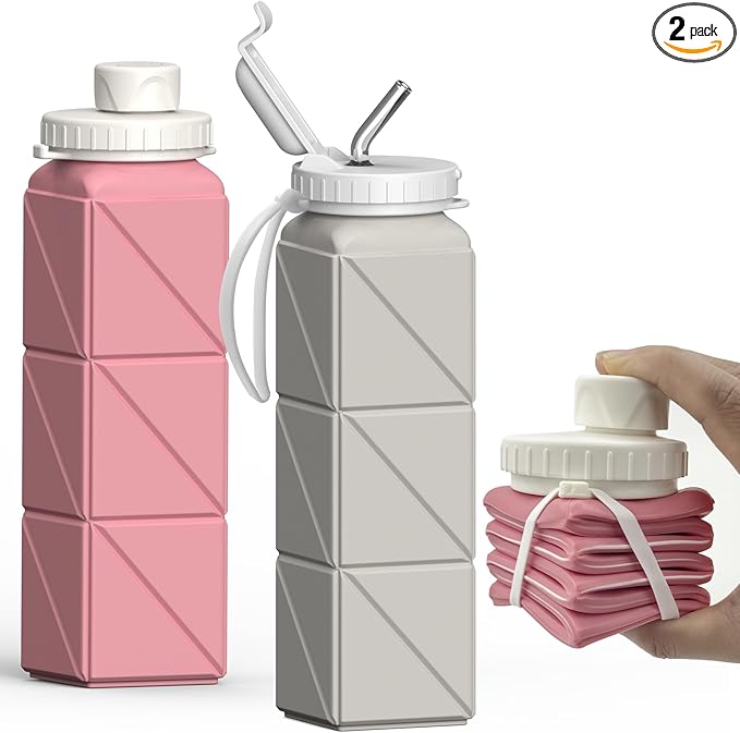 BEAUTAIL Collapsible Water Bottles 20.6oz 2 Pack, Silicone Foldable Portable by BEAUTAIL
