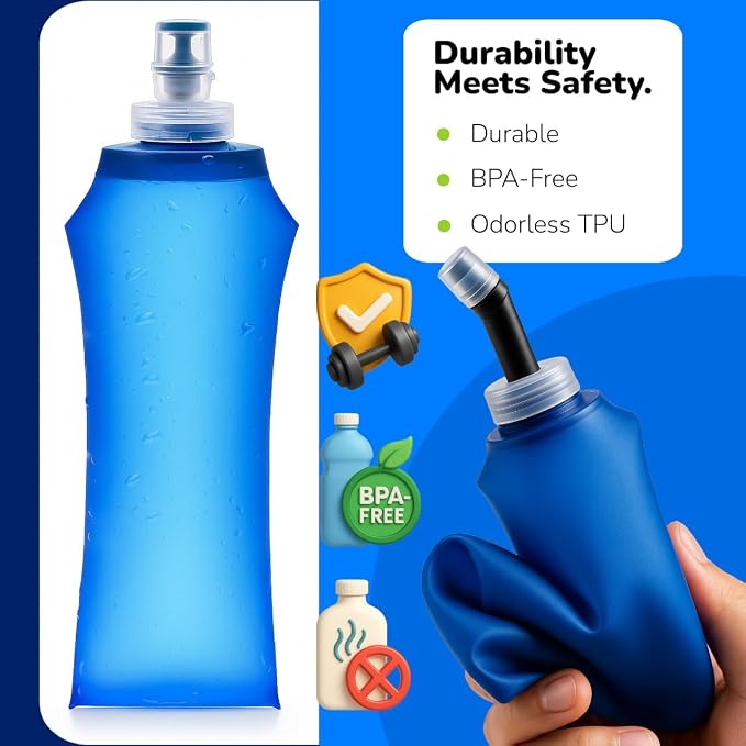 TPU Soft Flask 500ml with Straw & Cap, 2 Pack Collapsible Sports Water Bottles - Image 3
