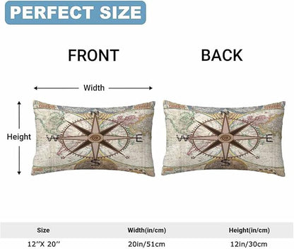 Nautical Compass Throw Pillow Covers 12 X 20 Historical World Map Earth - Image 2