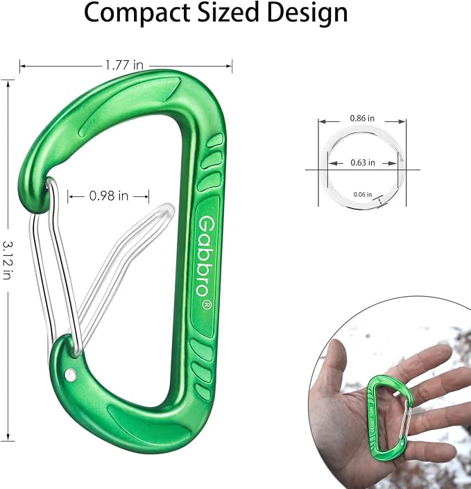 Gabbro Carabiner Clips Heavy Duty 12kN, Wiregate Aluminum Lightweight Caribeener - Image 4