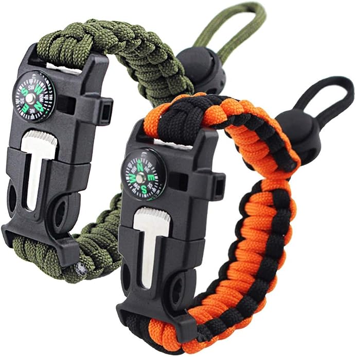 ZHIYE Survival Paracord Bracelet Flint Fire Starter Scraper Compass Wilderness by ZHIYE
