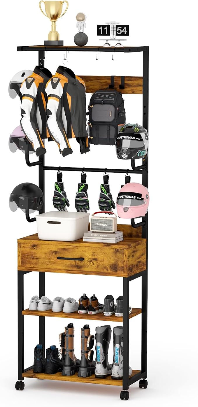 Kikihouse Freestanding Floor Mounted Helmet & Gear Storage Rack, Adjustable by Kikihouse