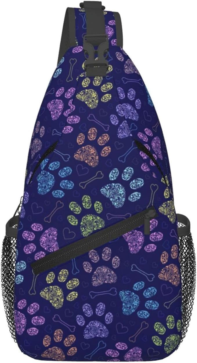 Dog Paw Sling Bag For Women Men Cute Footprint Backpack Crossbody Shoulder Bag by Unknown