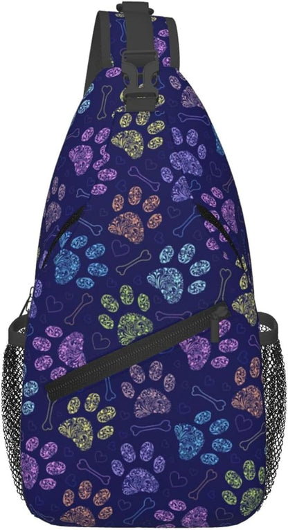 Dog Paw Sling Bag For Women Men Cute Footprint Backpack Crossbody Shoulder Bag by Unknown