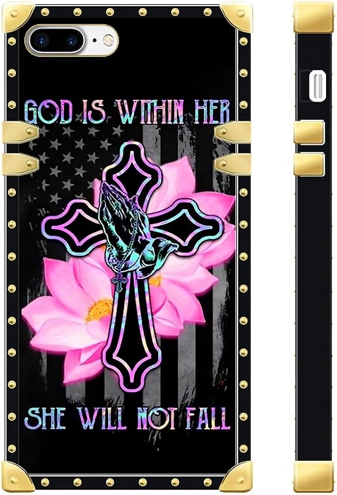 Compatible with iPhone 8 7 SE Case, Praying Cross Hands Luxury Golden Decoration - Image 3