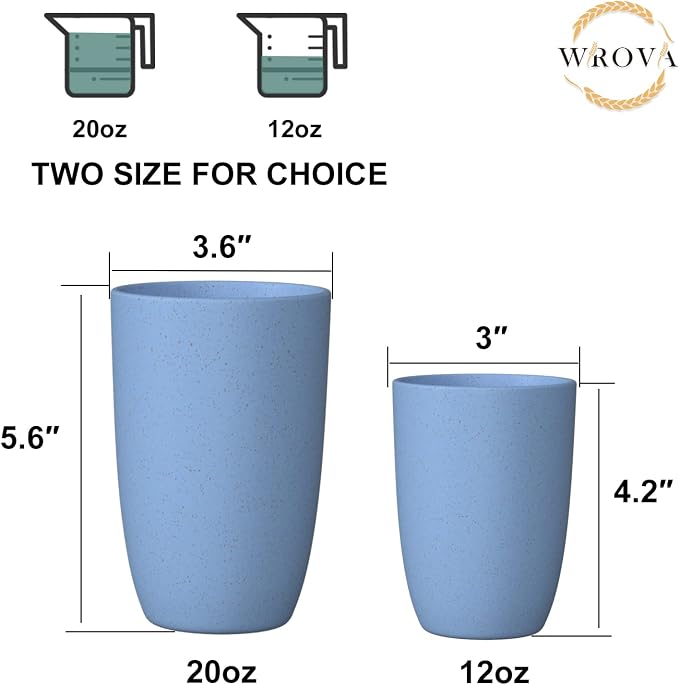 Wrova Wheat Straw Cups 6 PCS Good Alternative to Plastic Reusable Cups 20 oz - Image 3