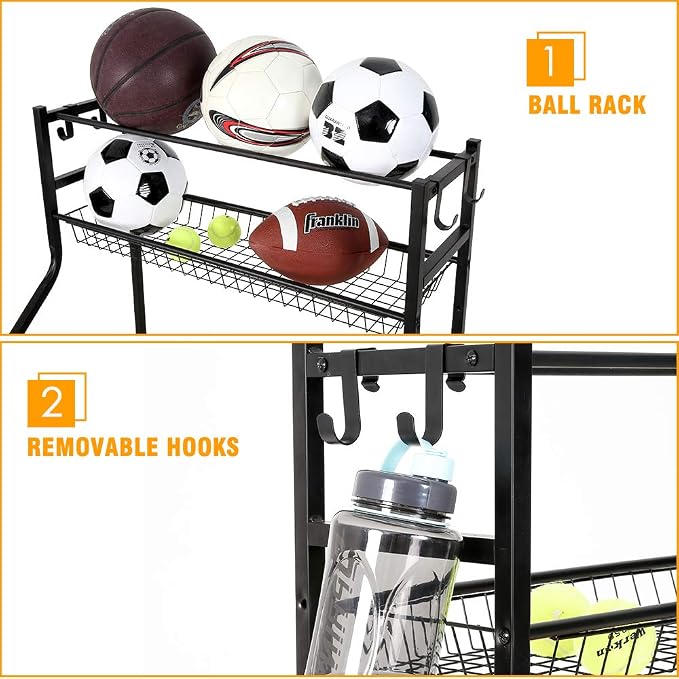 Snail Garage Sports Equipment Storage Organizer Sports Ball Storage Rolling Cart - Image 2