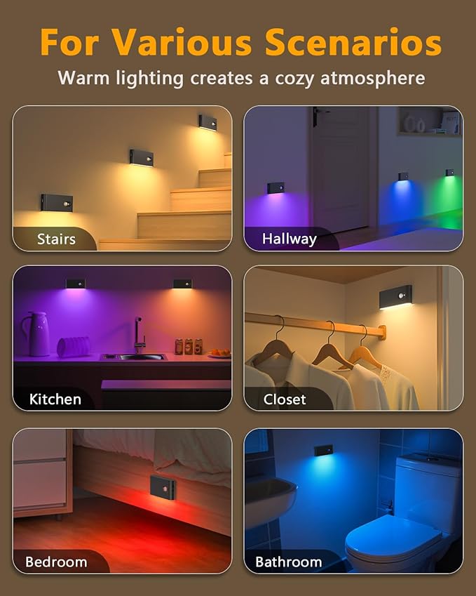 WILLED Rechargeable Motion Sensor Night Light, Stair Lights Indoor RGB & Warm - Image 2