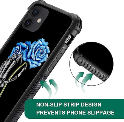 for iPhone 11 Case, Skeleton Holding Blue Rose Pattern Graphic Design Girl Boy - Image 2