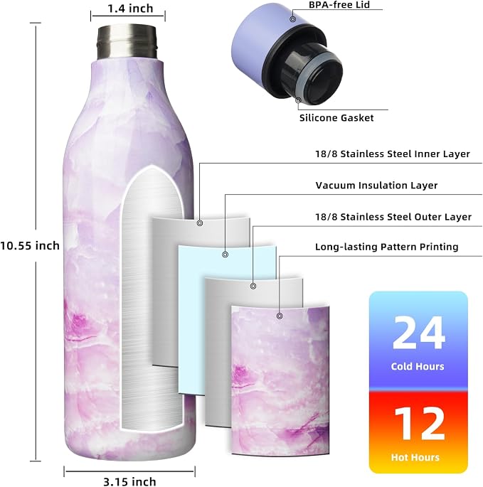 BJPKPK Insulated Water Bottles, 25 oz Stainless Steel Metal Water Bottle - Image 3
