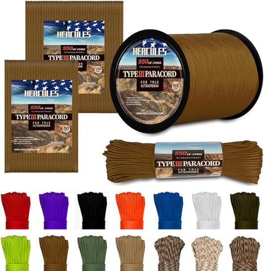 HERCULES Type III Paracord 550 Paracord Rope Parachute Cord, Survival Rope by HERCULES