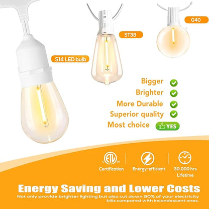 SUFEIMAS 100FT White Outdoor String Lights, IP65 Waterproof 30+2 Plastic LED - Image 4