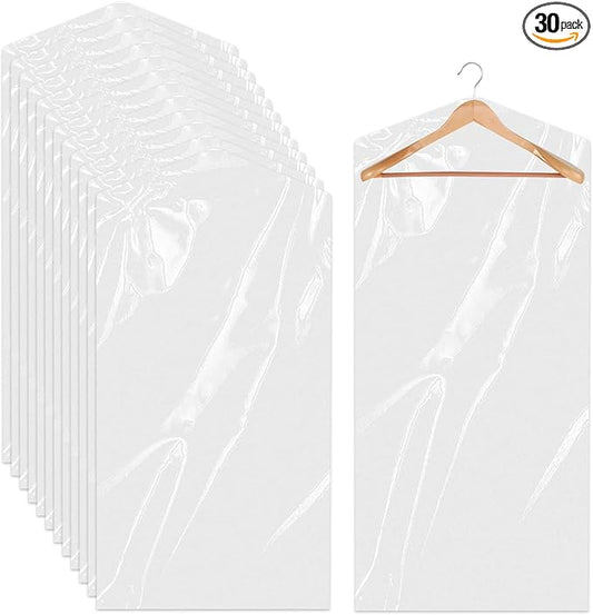 30 Pack Clear Dress Covers for Hanging Plastic Garment Bags 23.6 x 51.2 Inch by Sliverdew