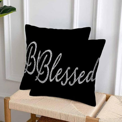 Bling Blessed White Throw Pillow Covers 18x18 Highlights Blessed Black Set of 2 - Image 4