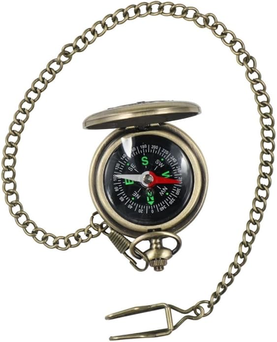 Pocket Compass with Hanging Chain, Vintage Zinc Alloy Flip Cover Compass Pocket by GUEDKIKL