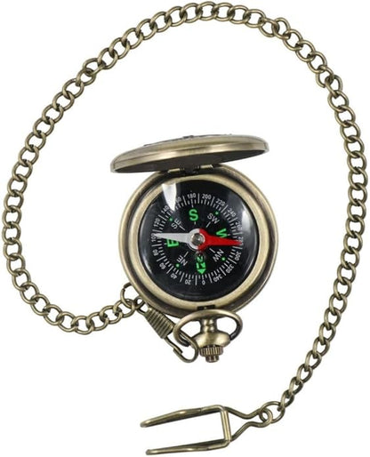 Pocket Compass with Hanging Chain, Vintage Zinc Alloy Flip Cover Compass Pocket by GUEDKIKL