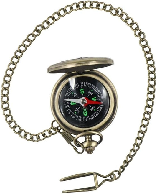 Pocket Compass with Hanging Chain, Vintage Zinc Alloy Flip Cover Compass Pocket by GUEDKIKL
