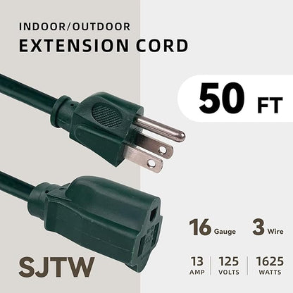 50ft Outdoor Extension Cord for Christmas Decorations- 16/3 Heavy Duty SJTW - Image 2