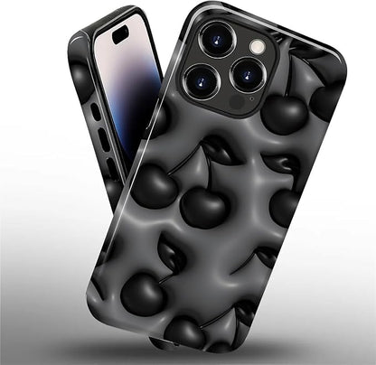 for iPhone 14 Pro Case, HL2 Cute Cool Cherry Black Hybrid 2 Layer Hard Shell - Image 2
