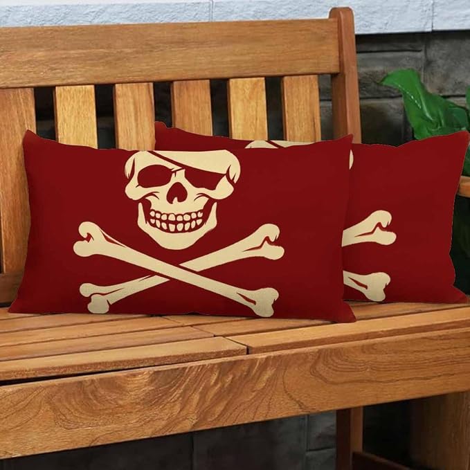EKOBLA Red Skull Rectangle Pillow Covers One Eyed Creepy Pirate Skeleton - Image 4
