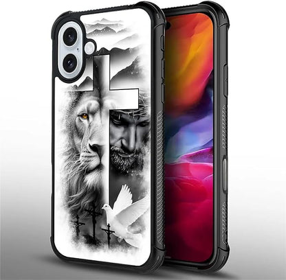 for iPhone 16 Plus Case, Lion Cross Jesus Christ Dove Pattern Graphic Design - Image 2