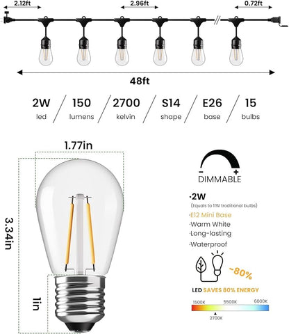 Svater 48 FT Outdoor String Lights 2W, Commercial Grade Patio Light - Image 2