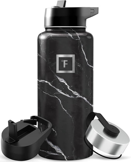 IRON °FLASK Camping & Hiking Hydration Flask - 32 oz Black Marquina by IronFlask