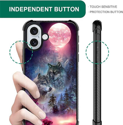 for iPhone 16 Plus Case, Star Two Wolfs Howling Pattern Graphic Design Girl Boy - Image 5