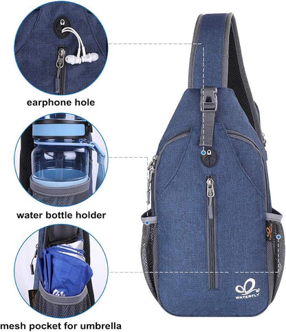 WATERFLY Crossbody Sling Backpack Sling Bag Travel Hiking Chest Bag Daypack - Image 2