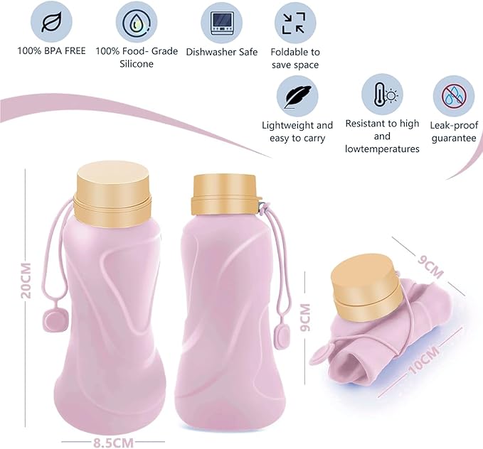 Collapsible Water Bottles, Leak Proof, Reuseable BPA Free Silicone Foldable - Image 2