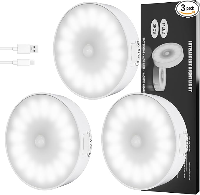 Motion Sensor Light Indoor, 3 Pack Rechargeable Night Light, Wide Detection by Electight