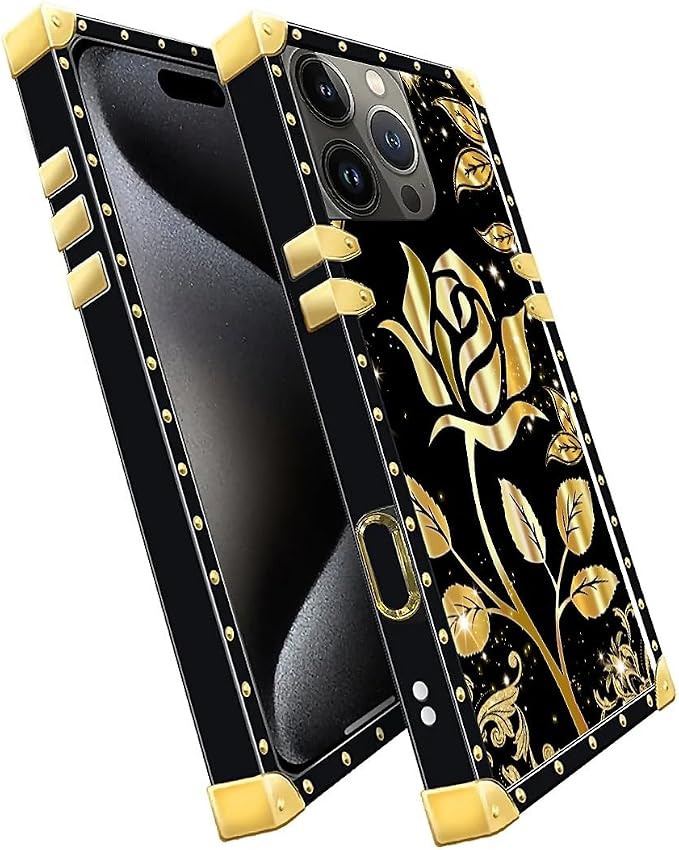 Compatible with iPhone 16 Pro Max Case, Shine Gold Rose Luxury Golden Decoration - Image 3