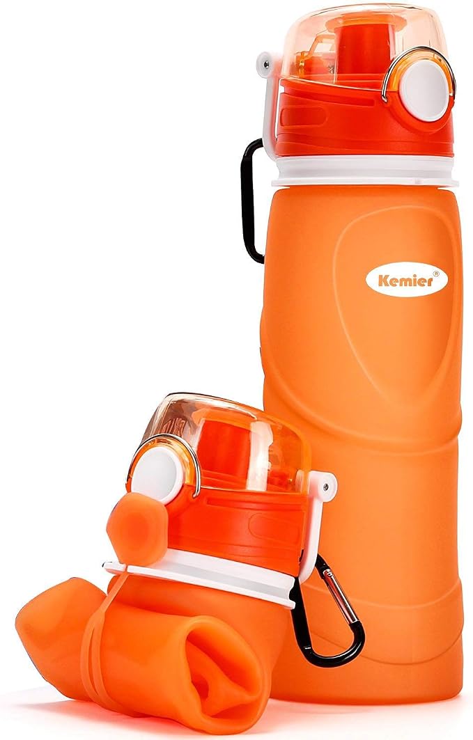 Kemier Collapsible Silicone Water Bottles-750ML, Medical Grade, BPA Free Travel by Kemier