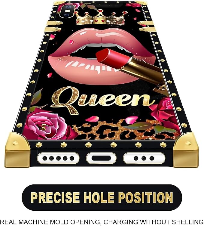 Compatible with iPhone Xs Max Case, Glitter Red Rose Queen Leopard Lipstick - Image 5