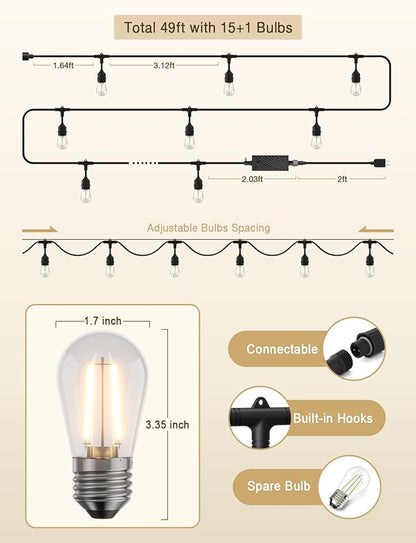 XMCOSY+ Smart Patio Lights 49Ft LED Outdoor String Lights Waterproof IP65 - Image 7