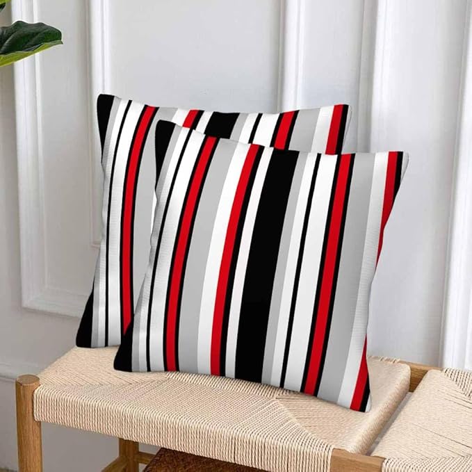 Vertical Lines Striped Pillow Covers 18 X 18 Black White Grey Red Watercolor - Image 4
