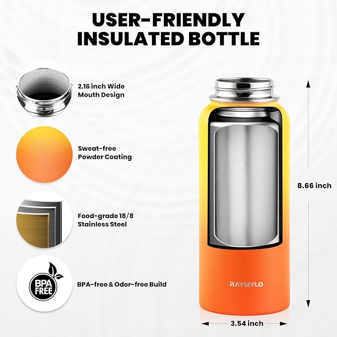 RAYMYLO Insulated Water Bottle 32 oz, Triple Wall Vacuum Stainless Steel - Image 4