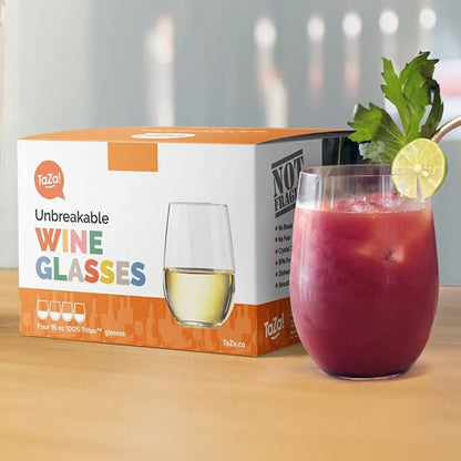 TaZa Outdoor Wine Glasses Stemless, 20oz Set of 4, Unbreakable Tritan Plastic - Image 9
