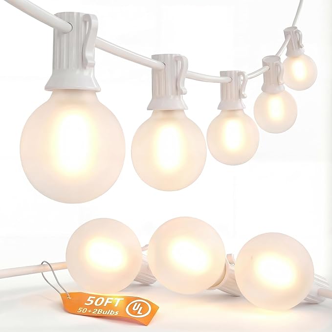 SUNSGNE White String Lights Outdoor, 50FT White Outdoor Lights by SUNSGNE