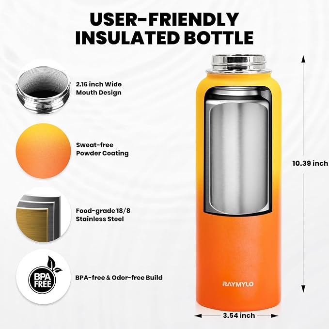 RAYMYLO Insulated Water Bottle 40 oz, Triple Wall Vacuum Stainless Steel - Image 4