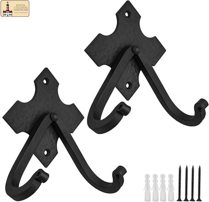 Mystic Colonial Rustic Cast Iron Wall Hooks, Heavy Duty Retro Utility Hooks - Image 8