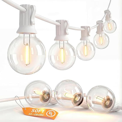 SUNSGNE White String Lights Outdoor, 50FT White Outdoor Lights by SUNSGNE