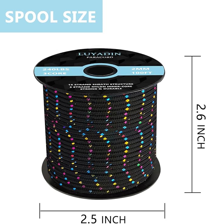 Paracord 240lb - Diameter 2mm Micro Utility Cord -3 Strand Parachute Spool Cord - Image 2