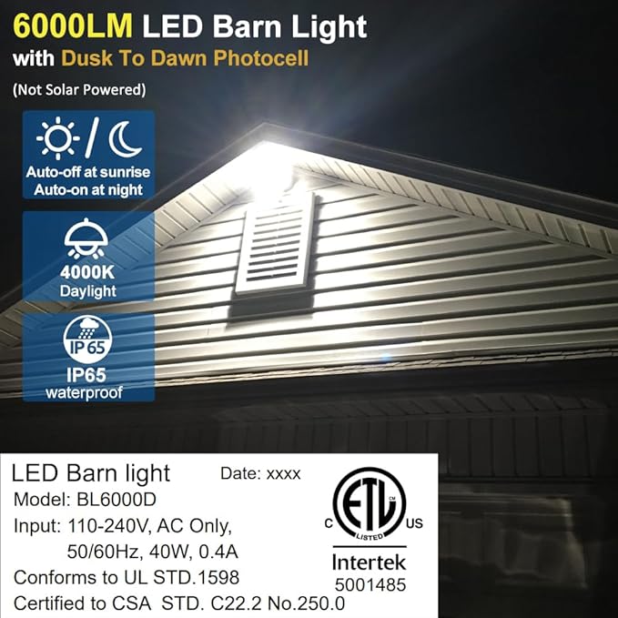 Owleye 6000LM Dusk to Dawn Outdoor Lighting LED Barn Light Security Lights - Image 5